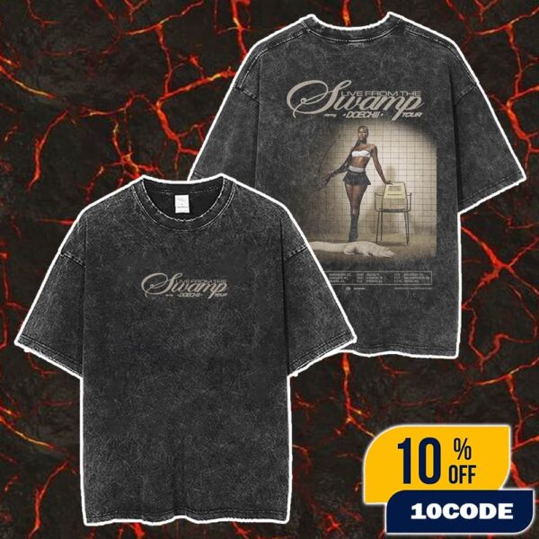 Live From The Swamp Starring Doechii Tour 2025 Poster Tour Dates Merch Unisex Two Sided Washed T-Shirt
