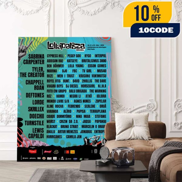 Lollapalooza Brasil 2026 On March 20-21-22 2026 At Autodromo De Interlagos Sao Paulo Brasil Multi-day Music Festival With Lineup Poster Canvas Home Decor