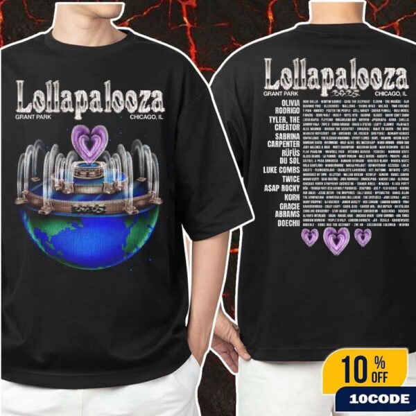 Lollapalooza In Chicago 2025 Merch Planet Lolla Lineup Tank At Grant Park On July 31 – Aug 3 Fan Gifts Classic Two Sides T-Shirt