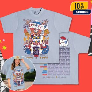 Lollapalooza July 31-August 3 2025 At Grant Park Chicago Illinois New 2025 Lucky Cat Lineup Tee Artwork By Akane Yabushita