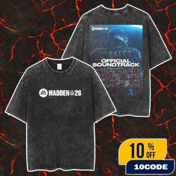 Madden NFL 26 Official Soundtrack EA Sports With Lineup Saquon Barkley Player Merch Unisex Two Sided Washed T-Shirt