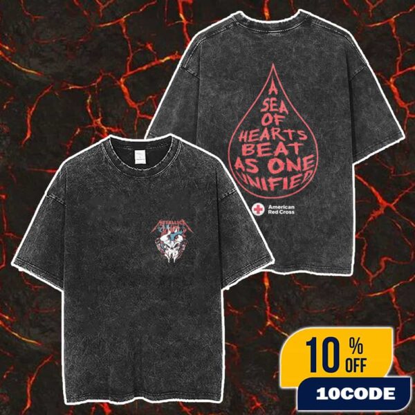 Metallica Lifesaving Partnership With American Red Cross All Within My Hands Exclusive Merch A Sea Of Hearts Beat As On Unified Washed T-Shirt