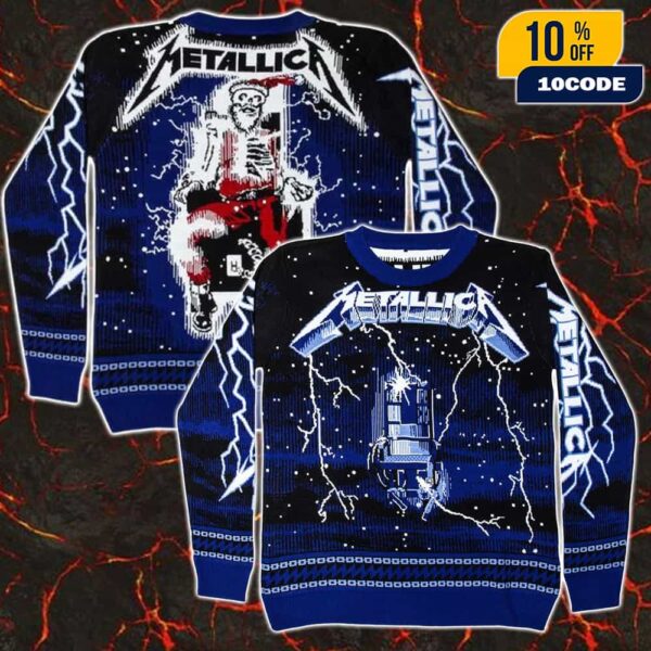 Metallica Ride The Lightning Holiday Sweater Santa Funny Artwork Christmas Gift For Heavy Metal Fans Ugly Sweater