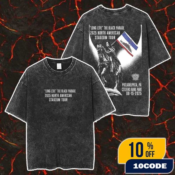 My Chemical Romance Long Live The Black Parade 2025 North American Stadium Tour Event Poster Philadelphia PA Citizens Bank Park August 15 2025 Merch Unisex Two Sided Washed T-Shirt