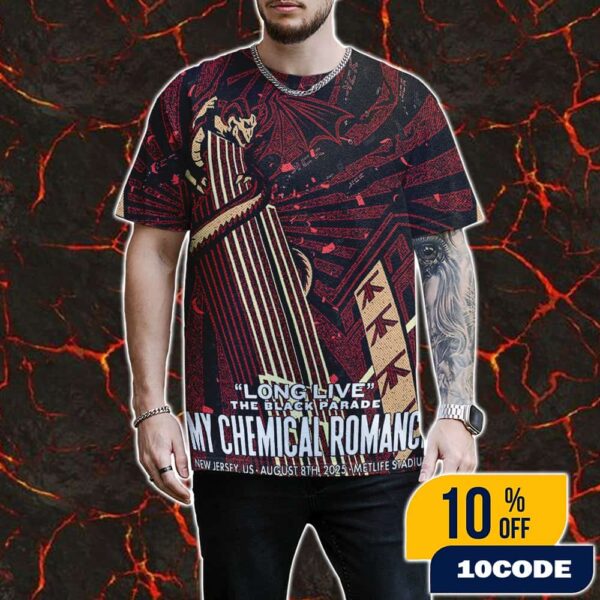 My Chemical Romance Long Live The Black Parade Event Poster August 8th 2025 At MetLife Stadium New Jersey US Artwork By Edgar Jimenez All Over Print Graphic T-Shirt, Hoodie