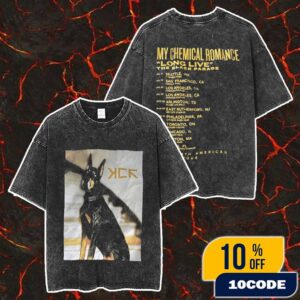 My Chemical Romance Long Live The Black Parade Tour 2025 North American Stadium Tour Dates Doberman Artwork Front Print Merch Unisex Two Sided Washed T-Shirt