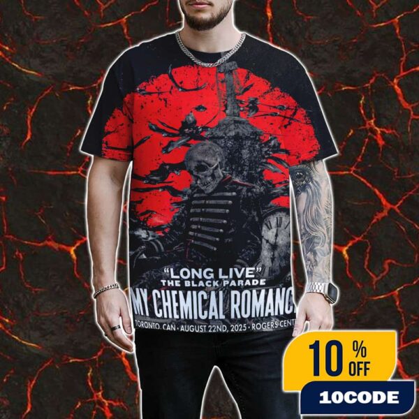 My Chemical Romance Long Live The Black Parade Tour On August 22nd 2025 At Toronto Canada Rogers Centre Poster Artwork By Edgar Jimenez All Over Print T-Shirt