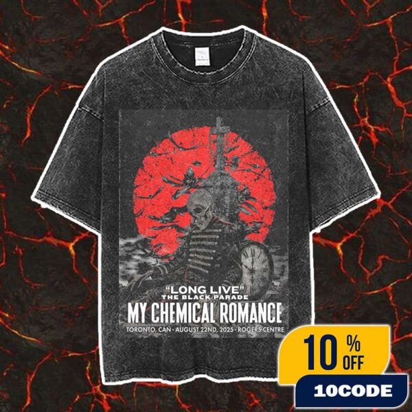 My Chemical Romance Long Live The Black Parade Tour On August 22nd 2025 At Toronto Canada Rogers Centre Poster Artwork By Edgar Jimenez Washed T-Shirt