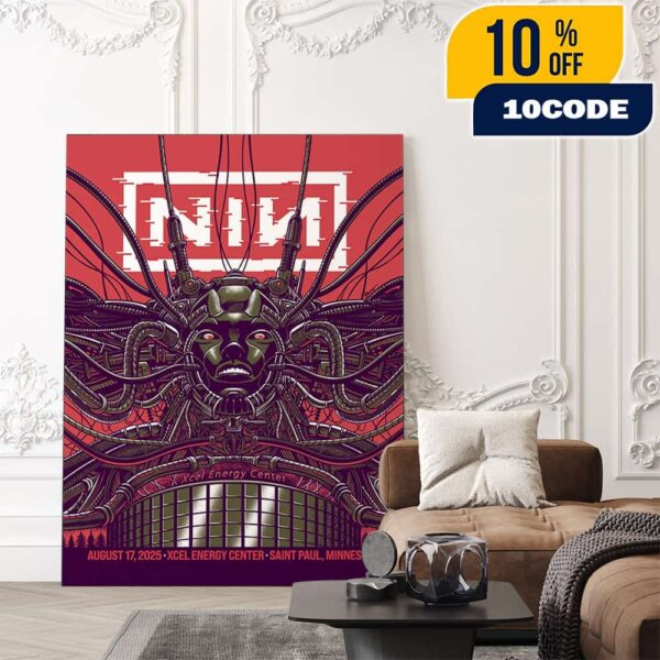 Nine Inch Nails Poster Show At The Xcel Energy Center Artwork By NIGHT SWIM On August 17 2025 Saint Paul Minnesota Poster Canvas Home Decor