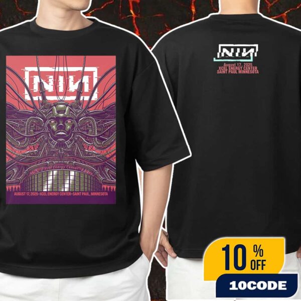Nine Inch Nails Poster Show At The Xcel Energy Center Artwork By NIGHT SWIM On August 17 2025 Saint Paul Minnesota Unisex T-Shirt Merchandise