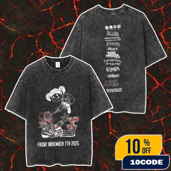 Nothing Less Booking Presents Hong Kong Fuck You x ACDC And More November 7th 2025 At Los Angeles CA Lineup Merch Unisex Two Sided Washed T-Shirt