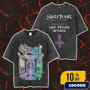 Official Ghost Band Skeleta Limited Edition Rainbow Foil Poster Hand Numbered Artwork Sheketour World Tour 2025 August 9 At Las Vegas Nevada Merch Unisex Two Sided Washed T-Shirt
