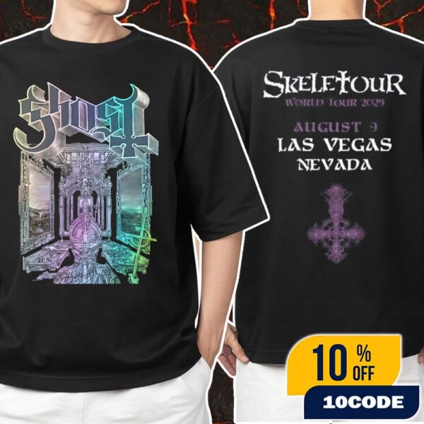 Official Ghost Band Skeleta Limited Edition Rainbow Foil Poster Hand Numbered Artwork Sheketour World Tour 2025 August 9 At Las Vegas Nevada Unisex T-Shirt Merchandise
