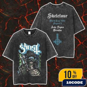Official Ghost Skeletour World Tour August 9 2025 At Las Vegas MGM Grand Garden Arena Cyborg Artwork Version Merch Unisex Two Sided Washed T-Shirt
