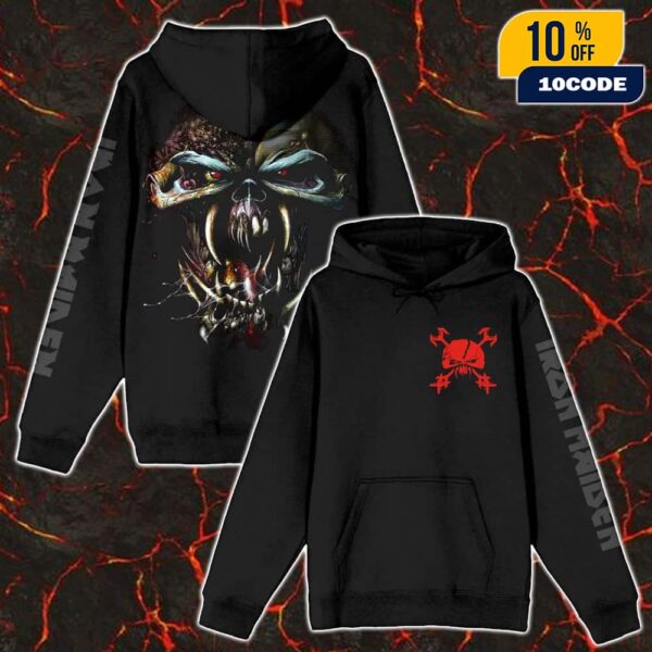 Official Iron Maiden Merchandise 15th Anniversary Of The Final Frontier Logo And Eddie Artwork Unisex Pullover Hoodie