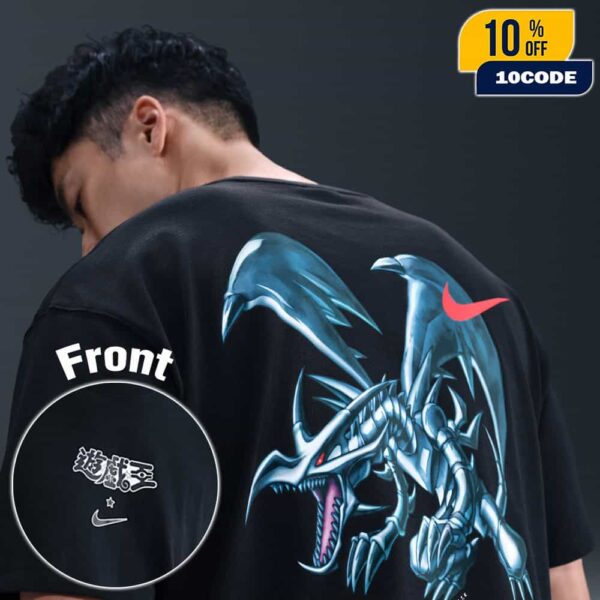 Official Merch Yu-Gi-Oh x Nike Solo Swoosh Tee QS Black Blue-Eyes White Dragon Unisex T-Shirt