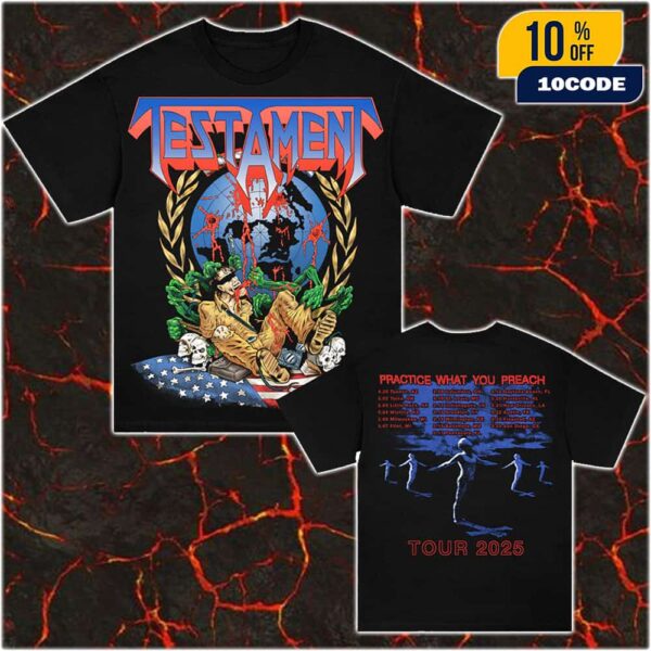 Official Testament Perilous Nation 2025 Tour Unisex Double Sides With Tour Dates Backprint T-Shirt
