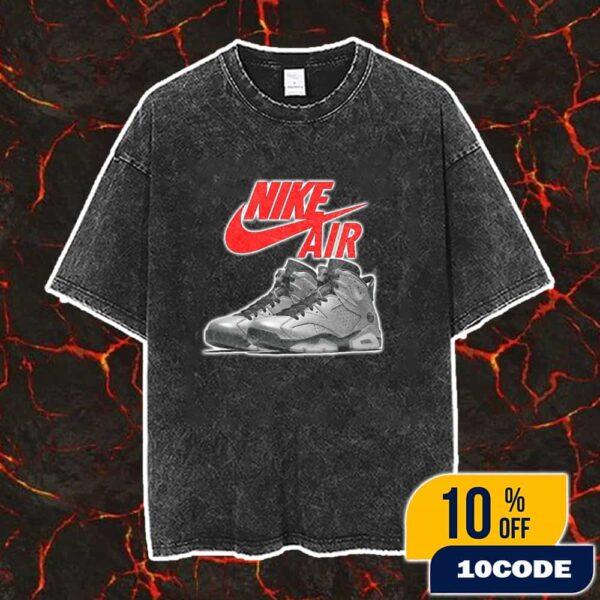 PSG x Air Jordan 6 Metallic Silver Releases Spring 2026 Sneaker Nike Swoosh Logo Vintage Washed Unisex T-Shirt