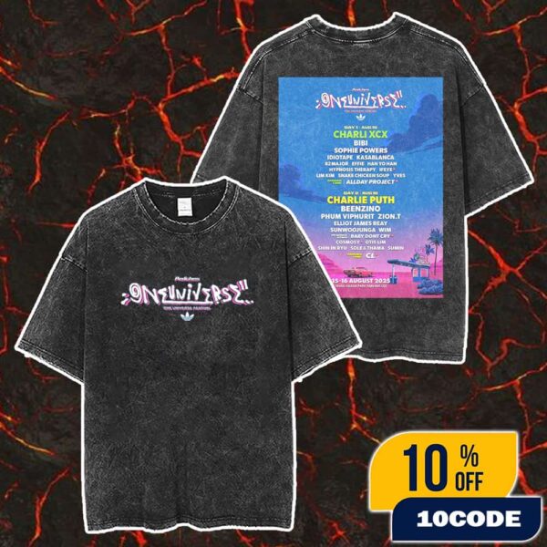 Peaches One Universe Festival Adidas Logo August 15-16 2025 At Seoul Grand Park Korean Poster Lineup Merch Unisex Two Sided Washed T-Shirt