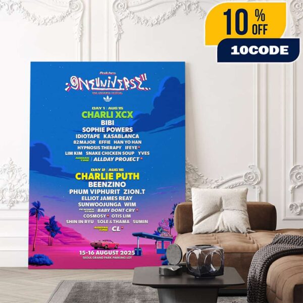 Peaches One Universe Festival Adidas Logo August 15-16 2025 At Seoul Grand Park Korean Poster Lineup Poster Canvas Home Decor