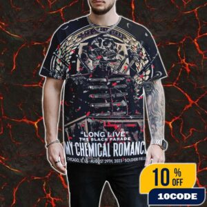 Poster For My Chemical Romance Long Live The Black Parade Tour On Augst 29 2025 At Soldier Field Chicago IL Poster Event Artwork By Edgar Jimenez All Over Print Graphic T-Shirt, Hoodie