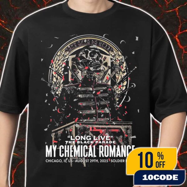 Poster For My Chemical Romance Long Live The Black Parade Tour On Augst 29 2025 At Soldier Field Chicago IL Poster Event Artwork By Edgar Jimenez Merch Unisex T-Shirt