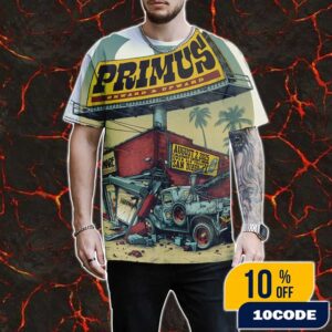 Primus Onward And Upward Tour Poster Event Artwork By 1000styles Guts And Crime August 2 2025 At California Coast Credit Union Open Air Theatre San Diego 3D T-Shirt
