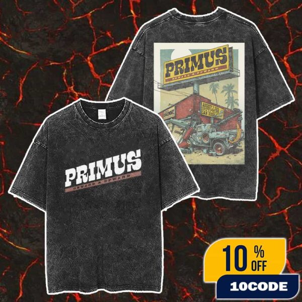Primus Onward And Upward Tour Poster Event Artwork By 1000styles Guts And Crime August 2 2025 At California Coast Credit Union Open Air Theatre San Diego Washed T-Shirt