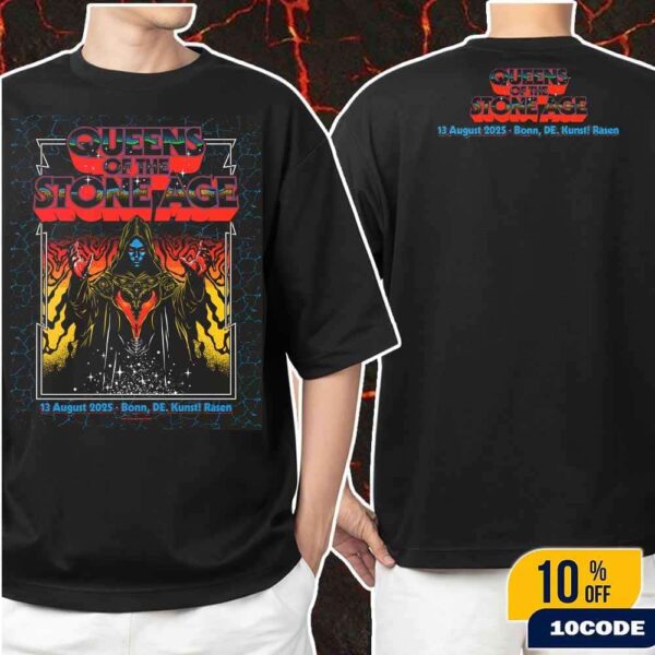 Queen Of The Stone Age The End Is Nero Tour 2025 In Bonn DE Even Poster At Kunstrasen On August 13th 2025 Artwork By George Manta Merch Fan Gifts Classic Two Sides T-Shirt