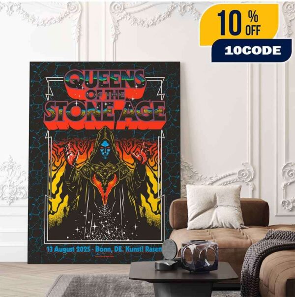 Queen Of The Stone Age The End Is Nero Tour 2025 In Bonn DE Even Poster At Kunstrasen On August 13th 2025 Artwork By George Manta Merch Fan Gifts Home Decor Poster Canvas