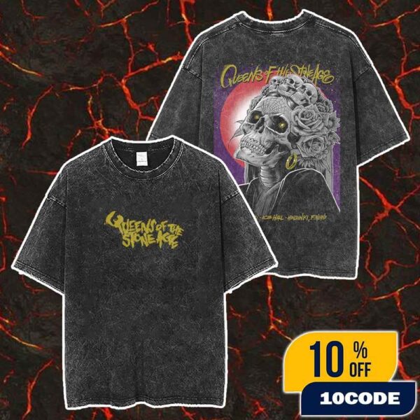Queens Of The Stone Age The End Is Nero Tour 4 August 2025 At Helsinki Ice Hall Finland Poster Event Artwork By Maxx242 Merch Unisex Two Sided Washed T-Shirt