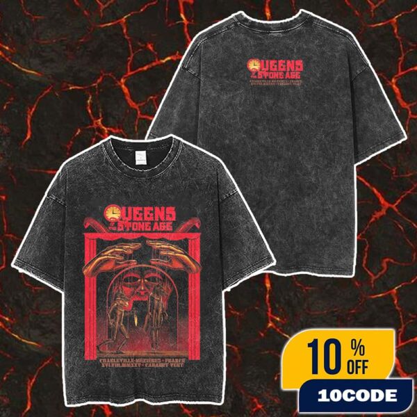 Queens Of The Stone Age The End Is Nero Tour At Cabaret Vert Festival On August 16 2025 Charleville Mezieres France Poster Artwork By Matt Ryan Tobin Merch Unisex Two Sided Washed T-Shirt