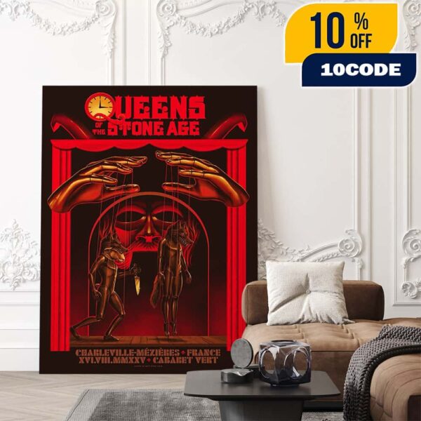 Queens Of The Stone Age The End Is Nero Tour At Cabaret Vert Festival On August 16 2025 Charleville Mezieres France Poster Artwork By Matt Ryan Tobin Poster Canvas Home Decor