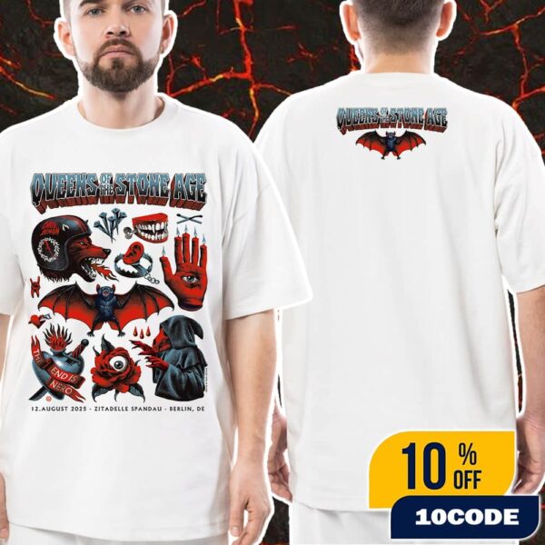 Queens Of The Stone Age The End Is Nero Tour August 12 2025 At Zitadelle Spandau Berlin DE Poster Event Artwork By Max Loffler Unisex T-Shirt Merch
