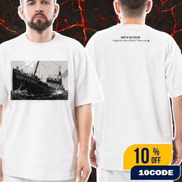 Queens Of The Stone Age The End Is Nero Tour August 22 2025 At Victorious Festival Portsmouth UK Vintage Poster Artwork By Phillip Janta Unisex T-Shirt Merch