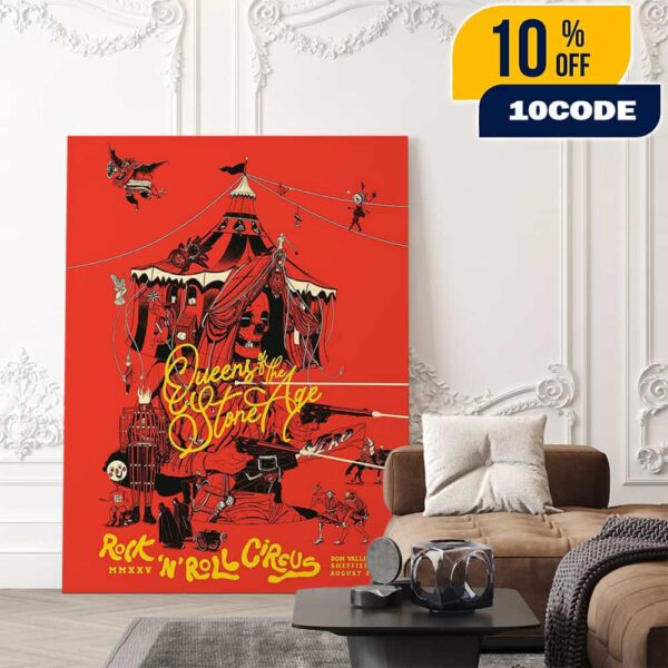Queens Of The Stone Age The End Is Nero Tour Rock N Roll Circus On August 27 2025 At Don Valley Bowl Sheffield UK Poster Event Artwork By Boneface Poster Canvas Home Decor