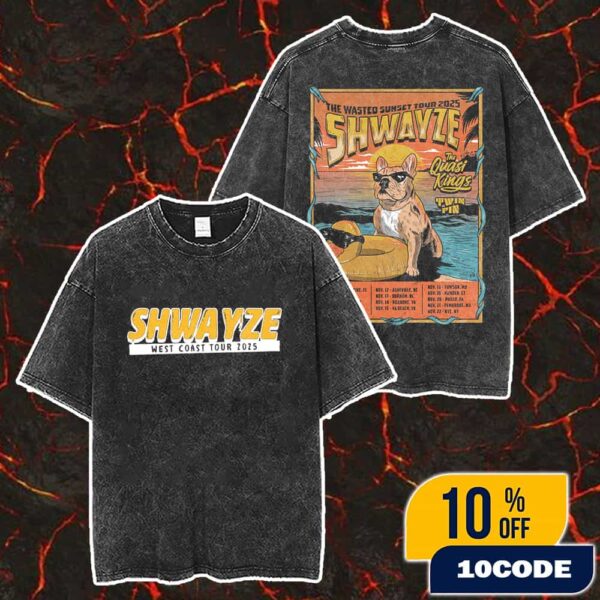 Shwayze’s The Wasted Sunset Tour 2025 With The Quasi Kings And Twin Fin Poster Tour Dates Merch Unisex Two Sided Washed T-Shirt