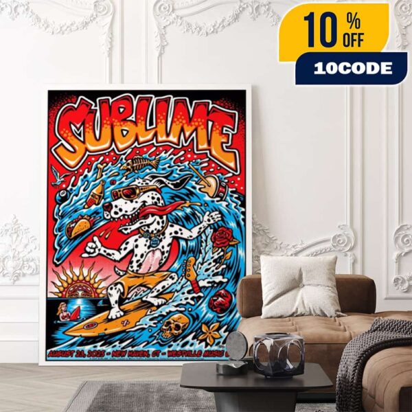 Sublime Poster Event Show On August 23 2025 At Westville Music Bowl New Haven CT Lou Dog Artwork Cartoon Surf Art By Jim Phillips Poster Canvas Home Decor