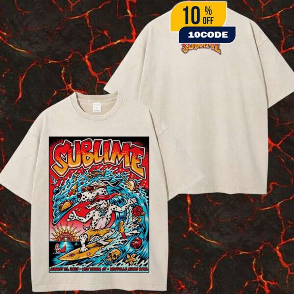 Sublime Poster Event Show On August 23 2025 At Westville Music Bowl New Haven CT Lou Dog Artwork Cartoon Surf Art By Jim Phillips Two Sides Washed Unisex T-Shirt