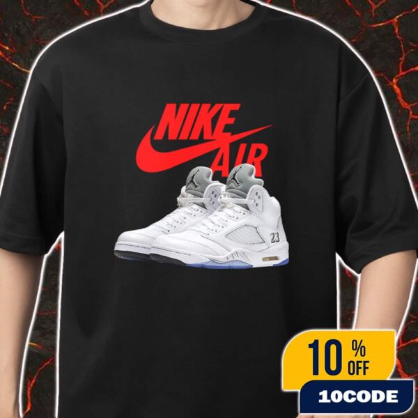 The 2026 White Metallic Air Jordan 5 Nike Air Branding Sneaker Nike Swoosh Logo Merch Unisex T-Shirt