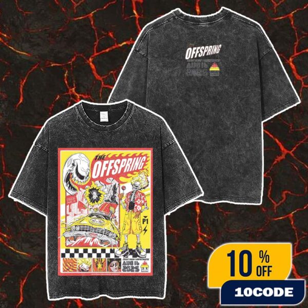 The Offspring Concert Poster Supercharged Worldwide In ’25 For Tinley Park Artwork By Cody Carpenter August 16 2025 At Credit Union 1 Amphitheatre Merch Unisex Two Sided Washed T-Shirt