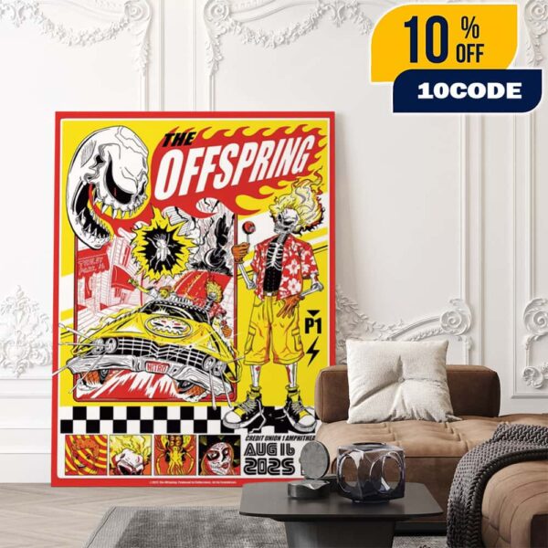 The Offspring Concert Poster Supercharged Worldwide In ’25 For Tinley Park Artwork By Cody Carpenter August 16 2025 At Credit Union 1 Amphitheatre Poster Canvas Home Decor