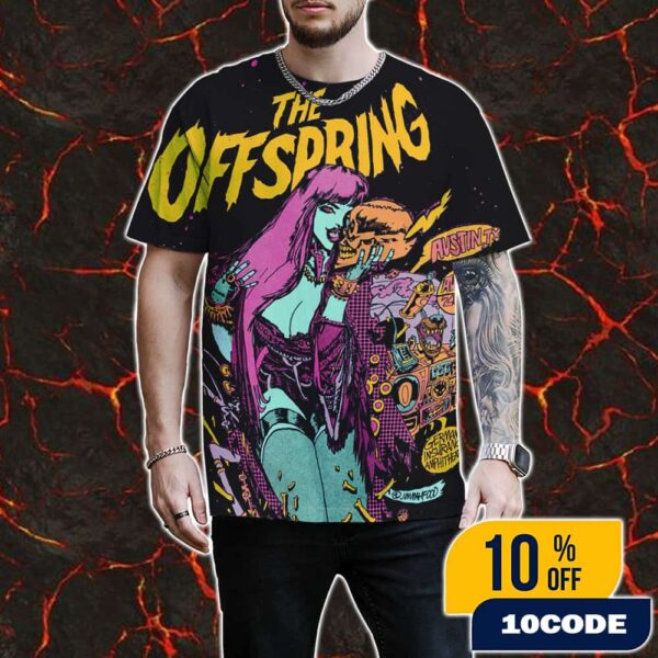 The Offspring Supercharged World Tour On August 24 2025 At Germania Insurance Amphitheater Austin TX Poster Event Artwork By Jim Mahfood All Over Print Graphic T-Shirt, Hoodie
