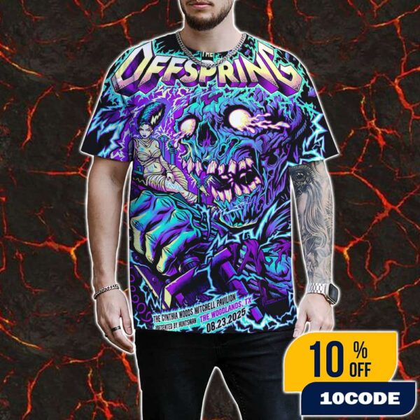 The Offspring Supercharged Worldwide In ’25 Tour On August 23 2025 At The Cynthia Woods Mitchell Pavilion Poster Show Artwork By Brian Allen All Over Print Graphic T-Shirt, Hoodie
