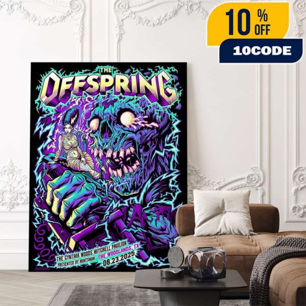 The Offspring Supercharged Worldwide In ’25 Tour On August 23 2025 At The Cynthia Woods Mitchell Pavilion Poster Show Artwork By Brian Allen Poster Canvas Home Decor