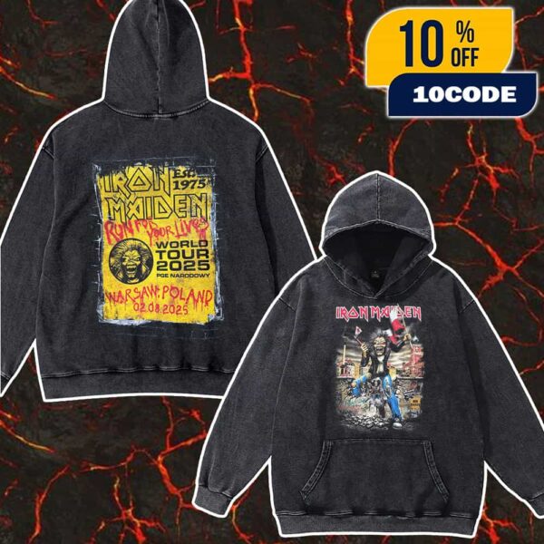 Iron Maiden Run For Your Lives World Tour 2025 Eddie The Head Artwork Event Tee From The Show At PGE Narodowy Warsaw Poland August 2 2025 Merch Unisex Two Sided Washed T-Shirt