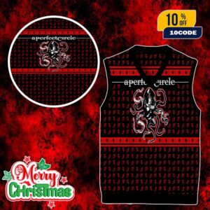 A Perfect Circle Christmas Knit Vest Ugly Sweater Gilet Black Red Octopus Logo Holiday Jumper Gothic Xmas Gile For Men And Women