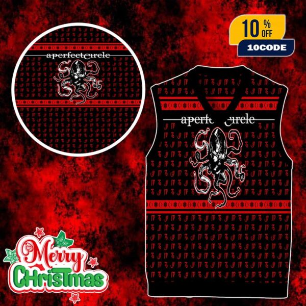 A Perfect Circle Christmas Knit Vest Ugly Sweater Gilet Black Red Octopus Logo Holiday Jumper Gothic Xmas Gile For Men And Women