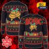 AC/DC Ugly Sweater Power Up For Xmas Christmas Jumper Black Gold Knitted Winter Holiday Sweatshirt With Lightning Bolt Stripes Festive Band Merch