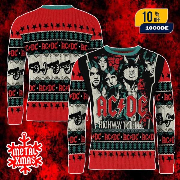 AC/DC Cozy Xmas Sweater Official Rock Band Ugly Jumper Featuring Highway To Hell Artwork
